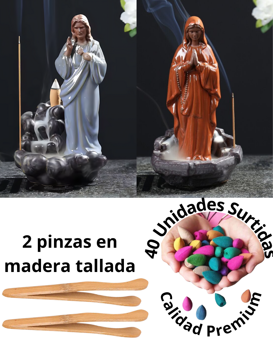 SAGRADO CORAZÓN + VIRGEN + 40 INCIENSOS + PINZAS