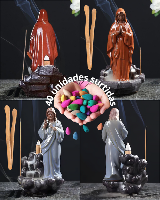 SAGRADO CORAZÓN + VIRGEN + 40 INCIENSOS + PINZAS