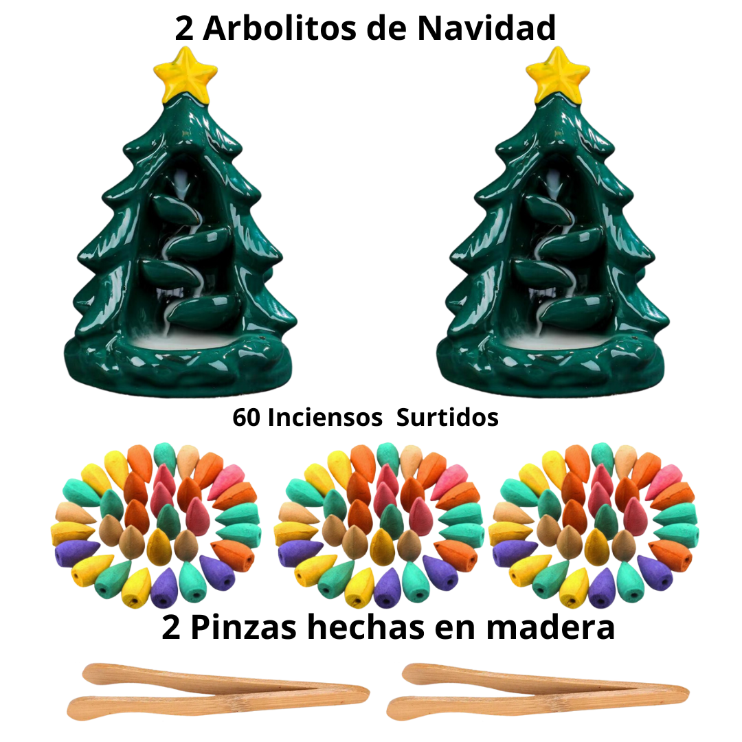 MEGAPACK NAVIDEÑO - 2 ARBOLES + 60 INCIENSOS + PINZAS