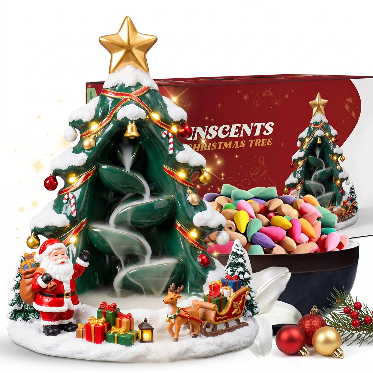 ARBOL DE NAVIDAD + 60 INCIENSOS SURTIDOS + PINZAS