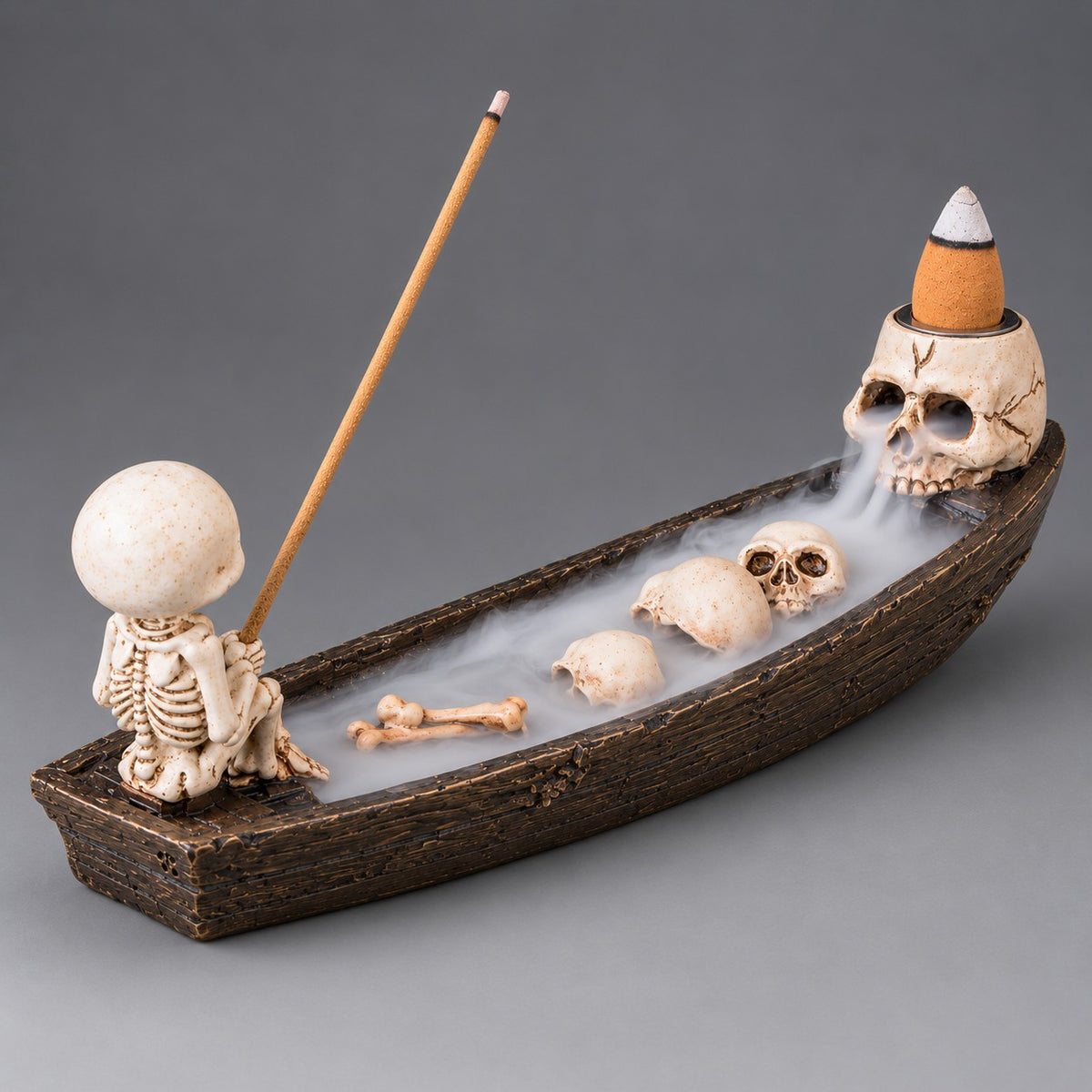 Pebetero Bote Esqueleto de lado en fondo gris