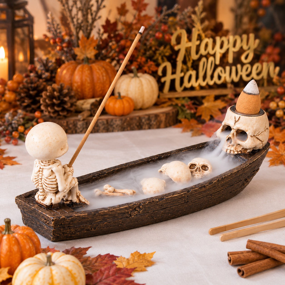 Pebetero Bote Esqueleto en una decoración de Halloween