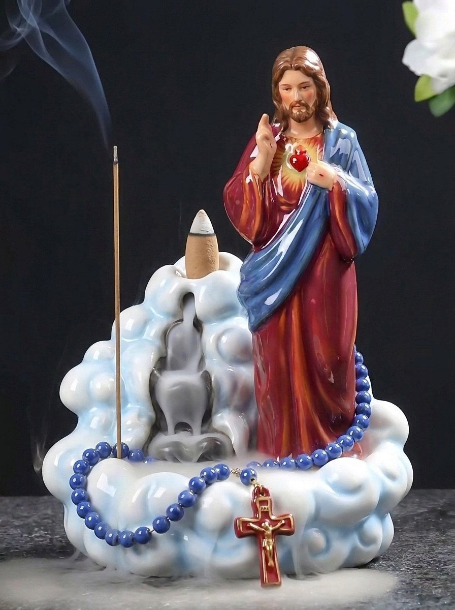 Pebetero Sagrado Corazón de Jesús de frente con rosario