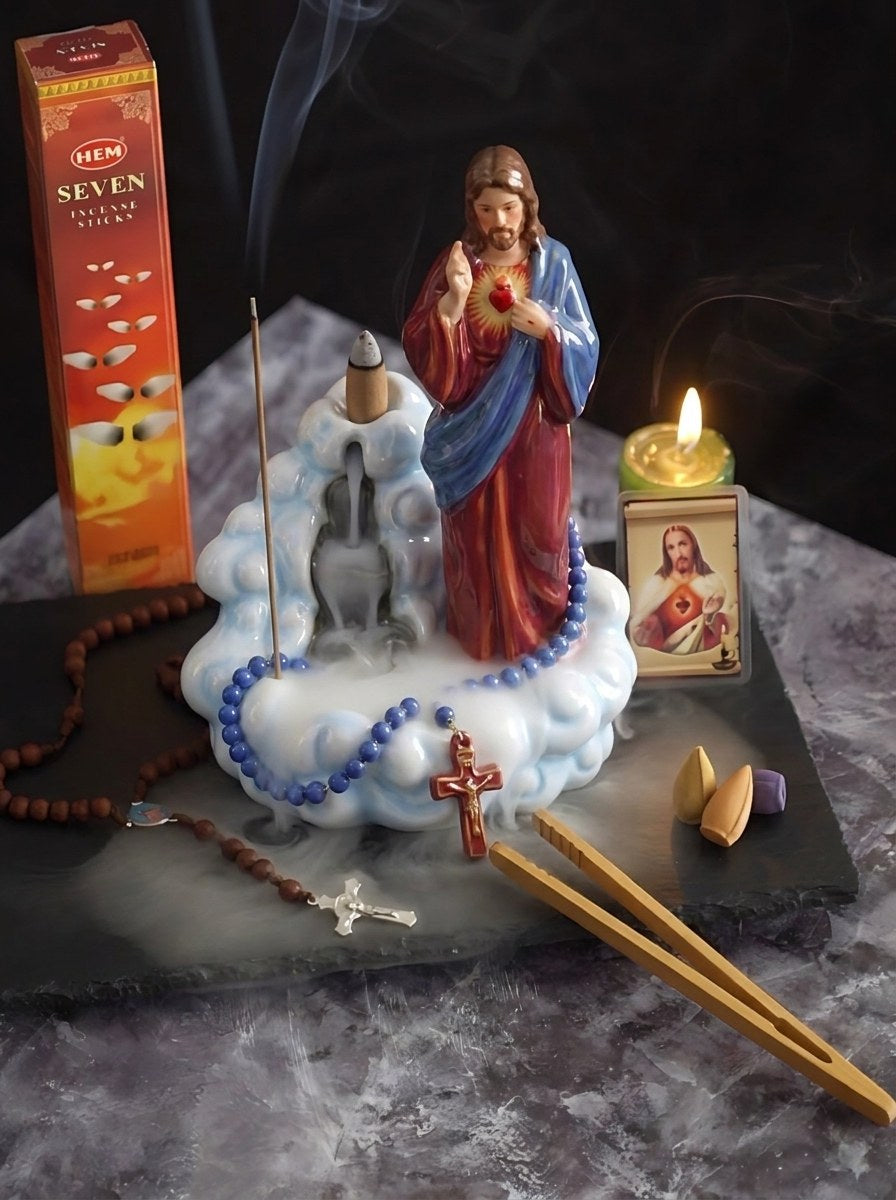 Combo Sagrado Corazón con inciensos, conos y pinzas en madera